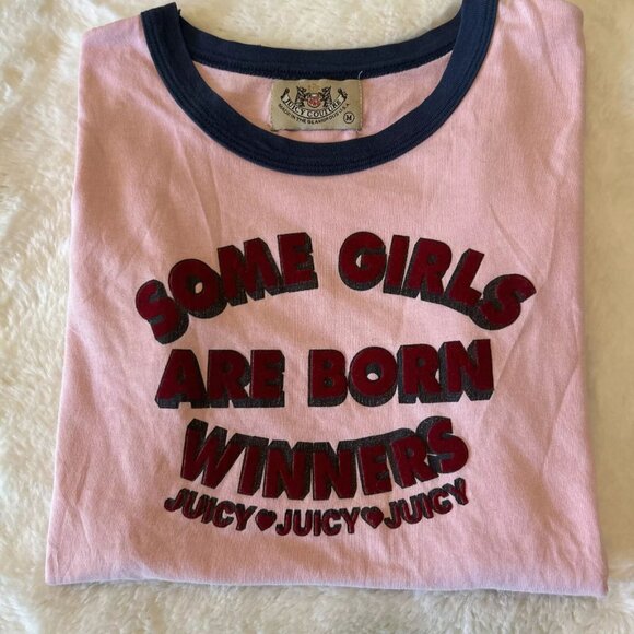 Vintage Y2k Pink Juicy Couture Some Girls Are Born Winners Graphic Tee Tshirt M - Picture 2 of 8
